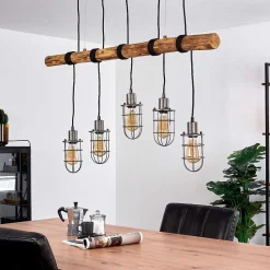 Suspension Adama Bois Fonce, Noir, 5 Lumieres