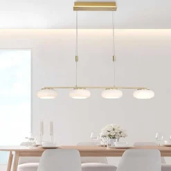 Suspension Paul Neuhaus Q-Etienne Led Laiton, 4 Lumieres, Telecommandes