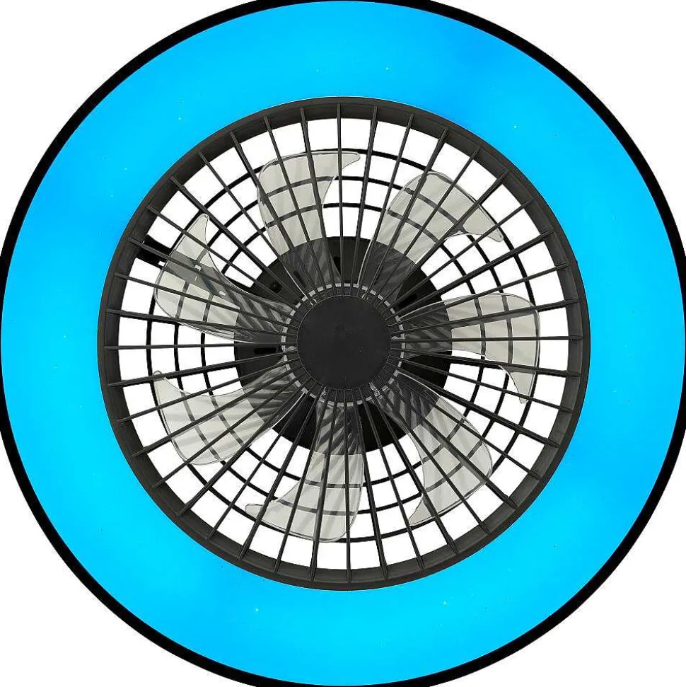 Ventilateur De Plafond Brilliant Mazzaro Led Noir, 1 Lumiere, Telecommandes, Changeur De Couleurs