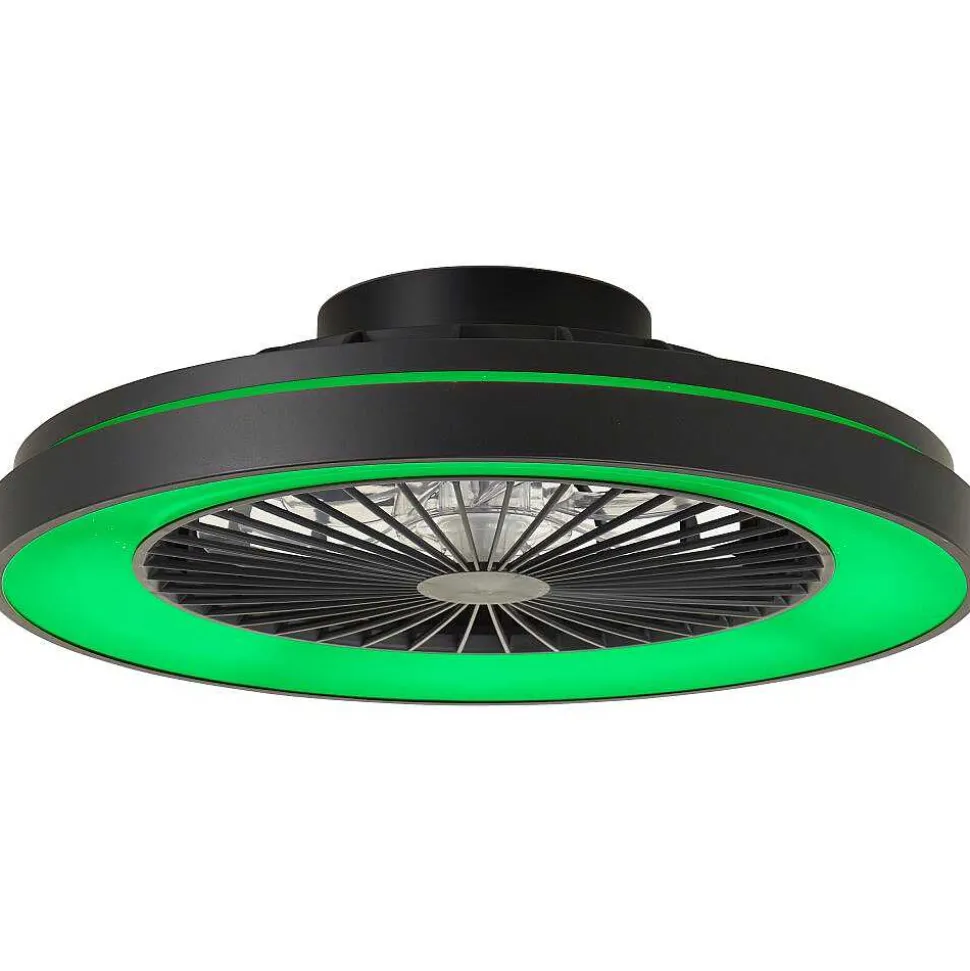 Ventilateur De Plafond Brilliant Mazzaro Led Noir, 1 Lumiere, Telecommandes, Changeur De Couleurs