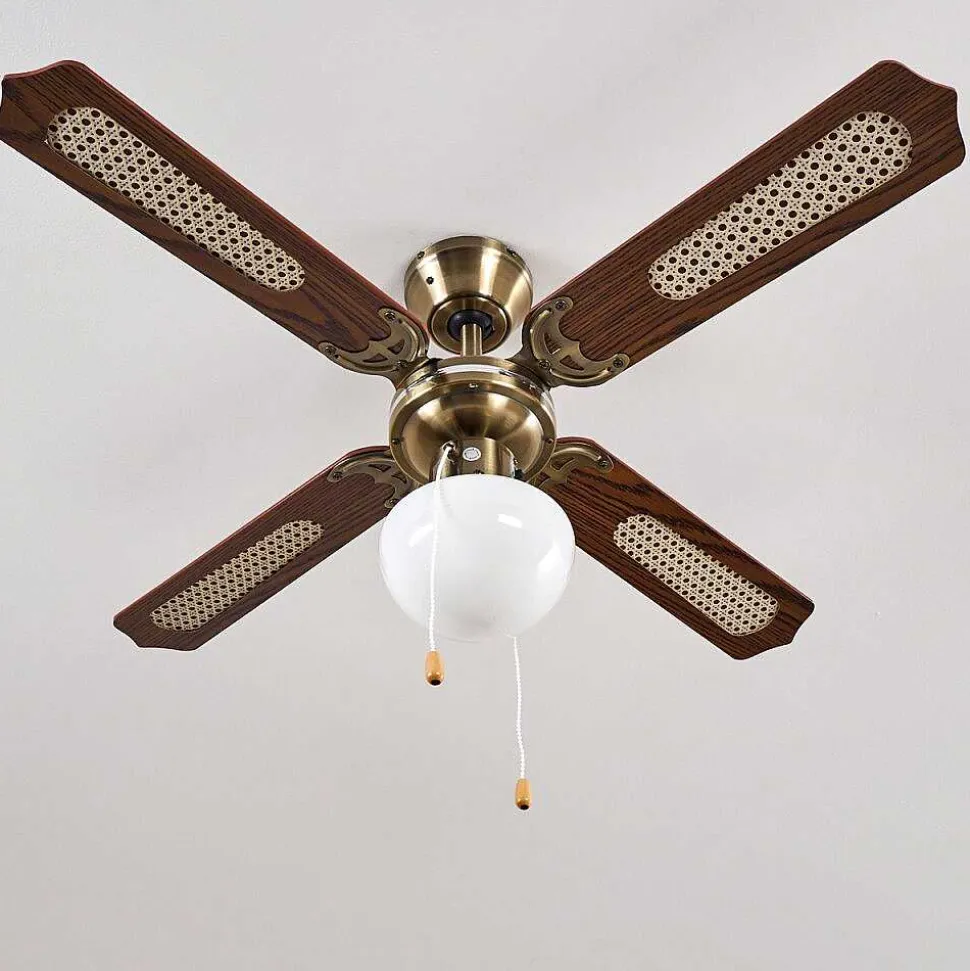 Ventilateurs De Plafond Morea Vieux Laiton, Bois Fonce, 1 Lumiere