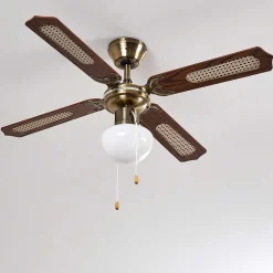 Ventilateurs De Plafond Morea Vieux Laiton, Bois Fonce, 1 Lumiere